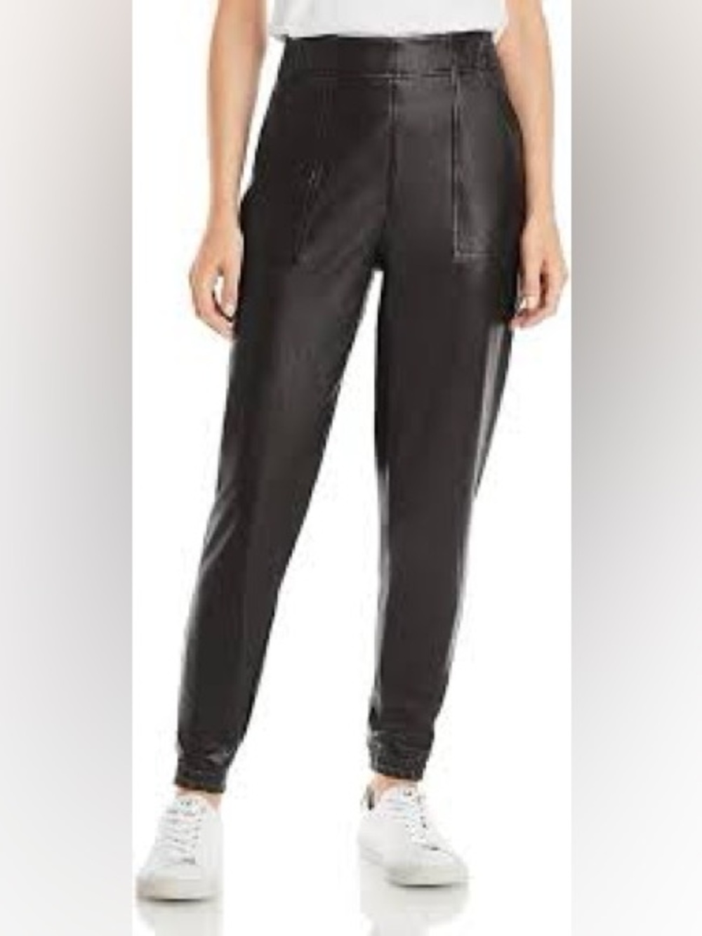 Spanx Pants Womens Medium Black Faux Leather‎ Joggers Elastic Waistband Pull On